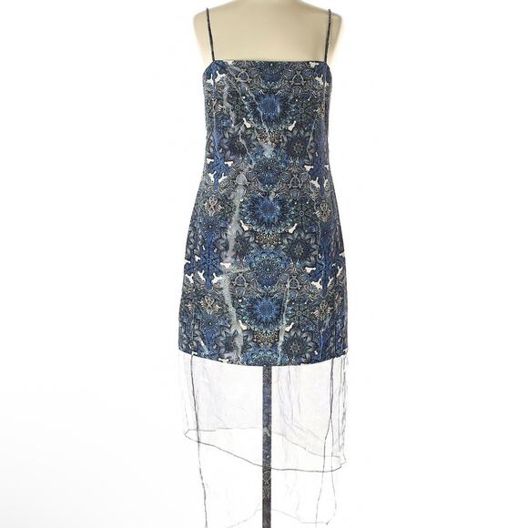 Helmut Lang Cocktail Party Floral Dress Blue Black Homecoming Prom Patterned 12 - Picture 1 of 6